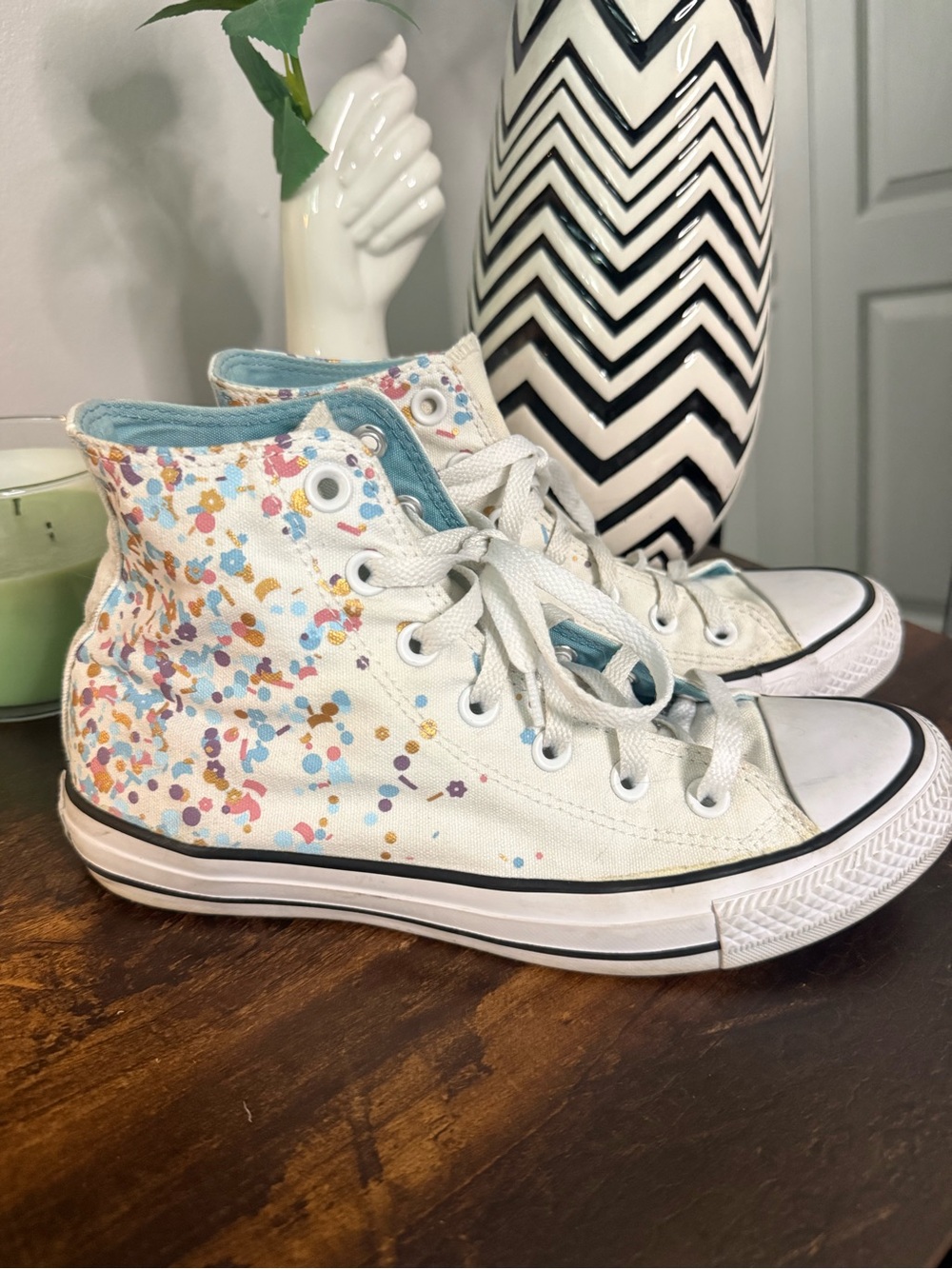 Converse White High Top Sneakers with Pastel Confetti Print